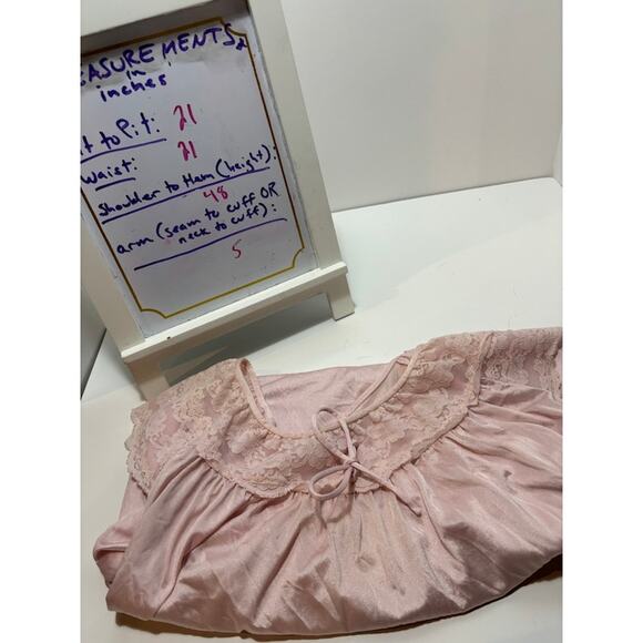 Vintage nightgown 60s Gilead nylon flowy lacy pink sz Medium sheer - Picture 7 of 7